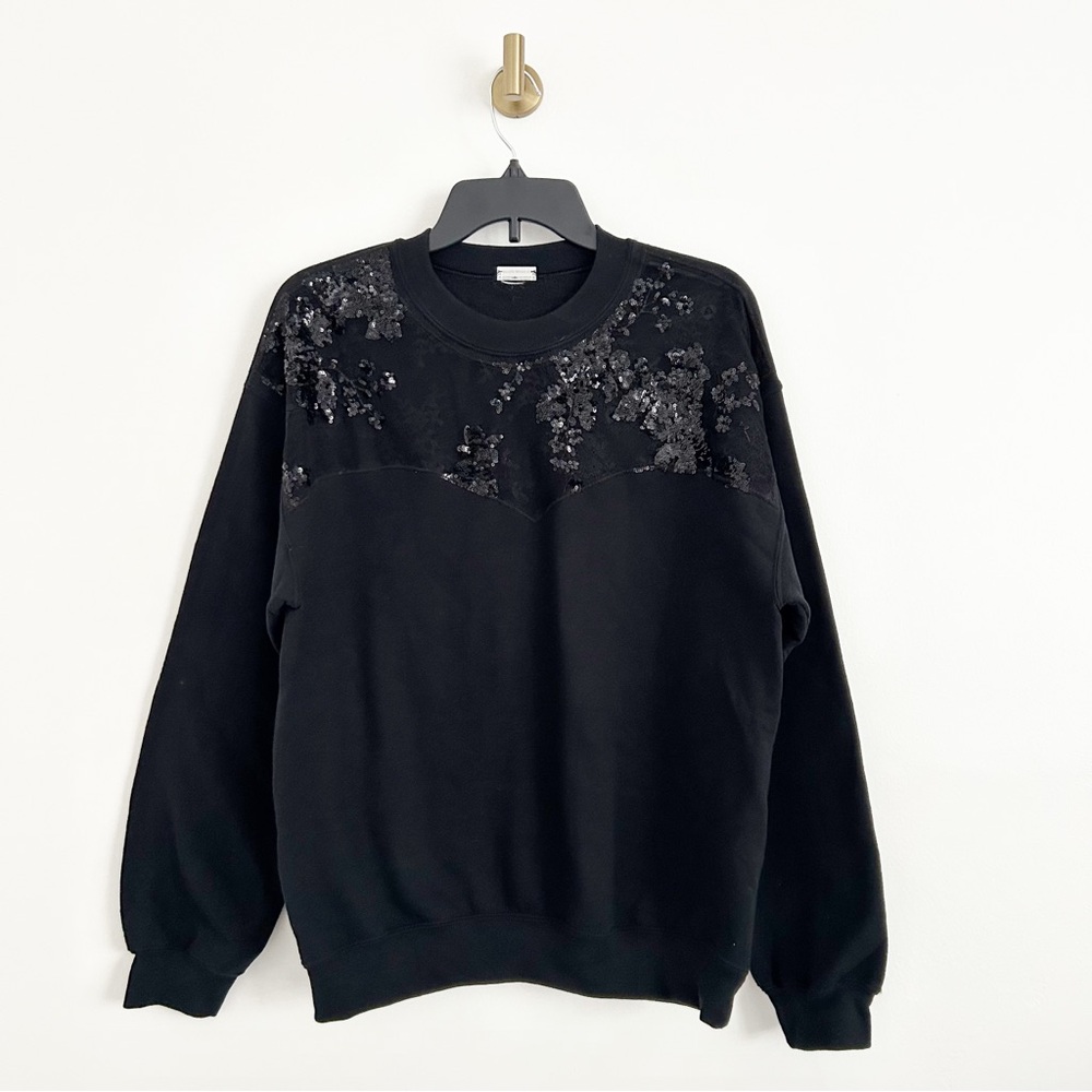 Alexis Mabille Black Crew Neck Sweatshirt With Sequin & Lace Detail Size FR 38
